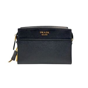 Prada Black Saffiano Leather Messenger with Gold Logo